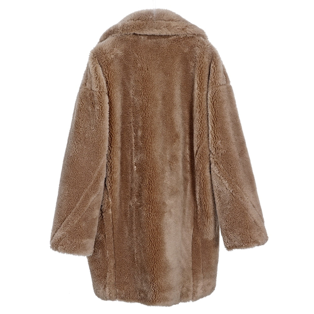 Women's Winter Jackets Natural wool sheepskin Long teddy bear coat real fox fur coat