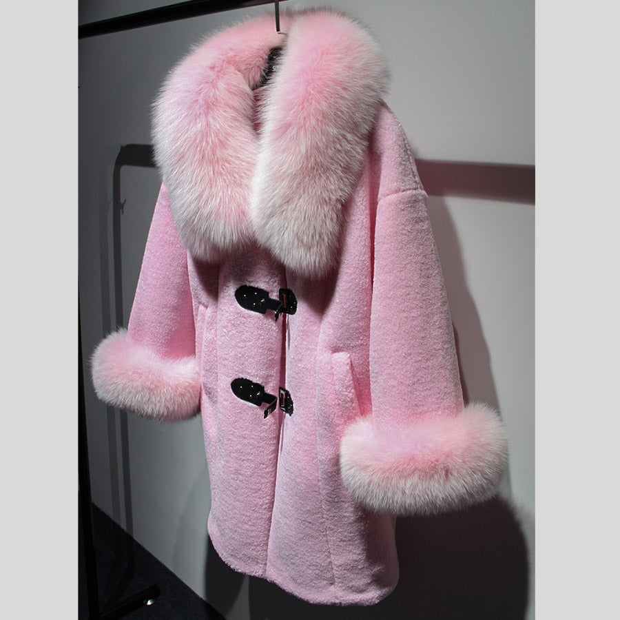 Women's Winter Jackets Natural wool sheepskin Long teddy bear coat real fox fur coat