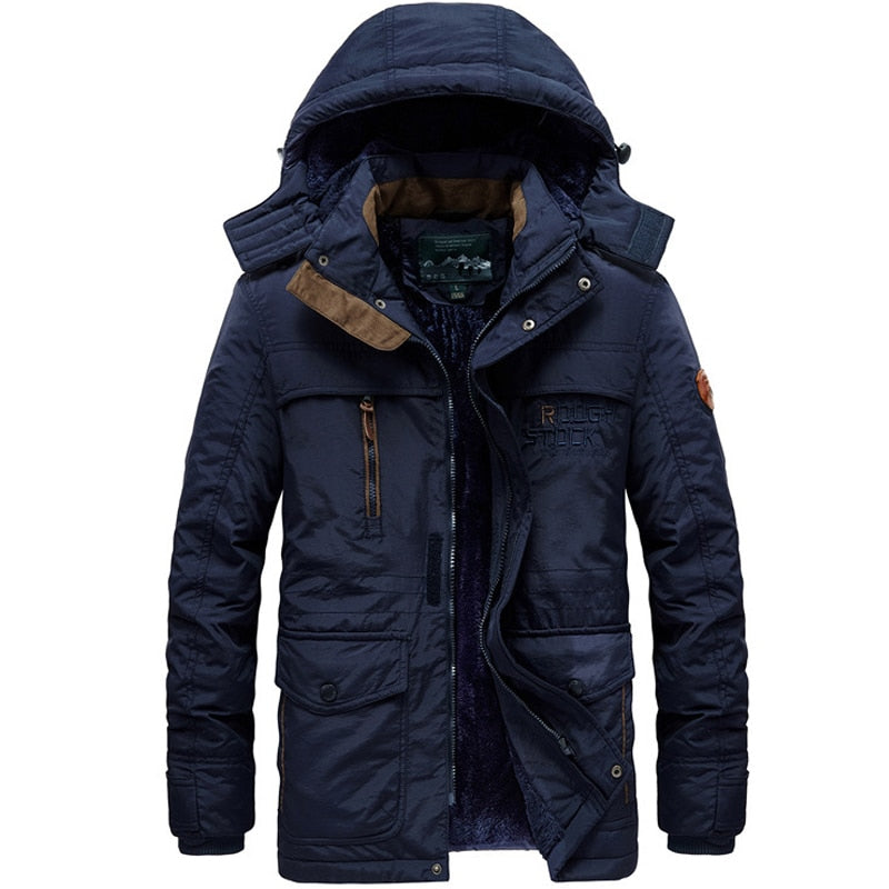 Winter Parka Plus Velvet Men Hooded Windbreaker Casual Jackets Coats Detachable hat L-6XL