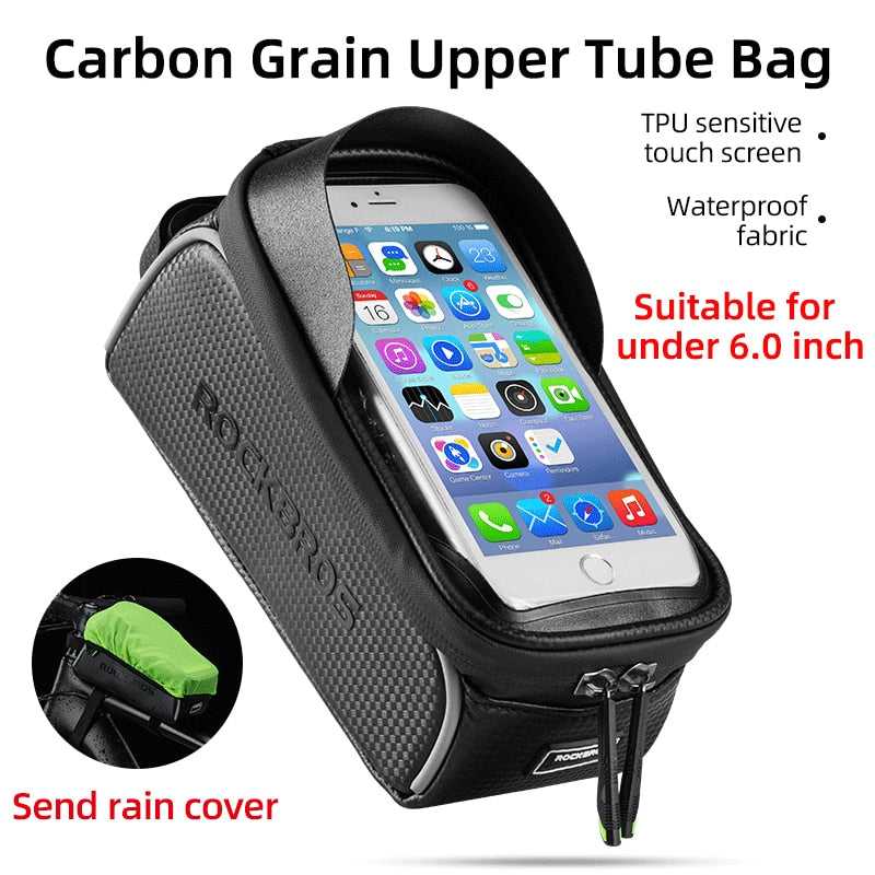 ROCKBROS Bicycle Bag Waterproof Touch Screen Cycling Bag Top Front Tube Frame MTB Road Bike Bag 6.5 Phone Case Bike Accessories