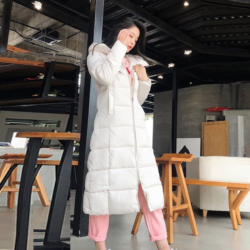 Winter Women Jacket X-long Parkas Hooded Cotton Padded Female Coat