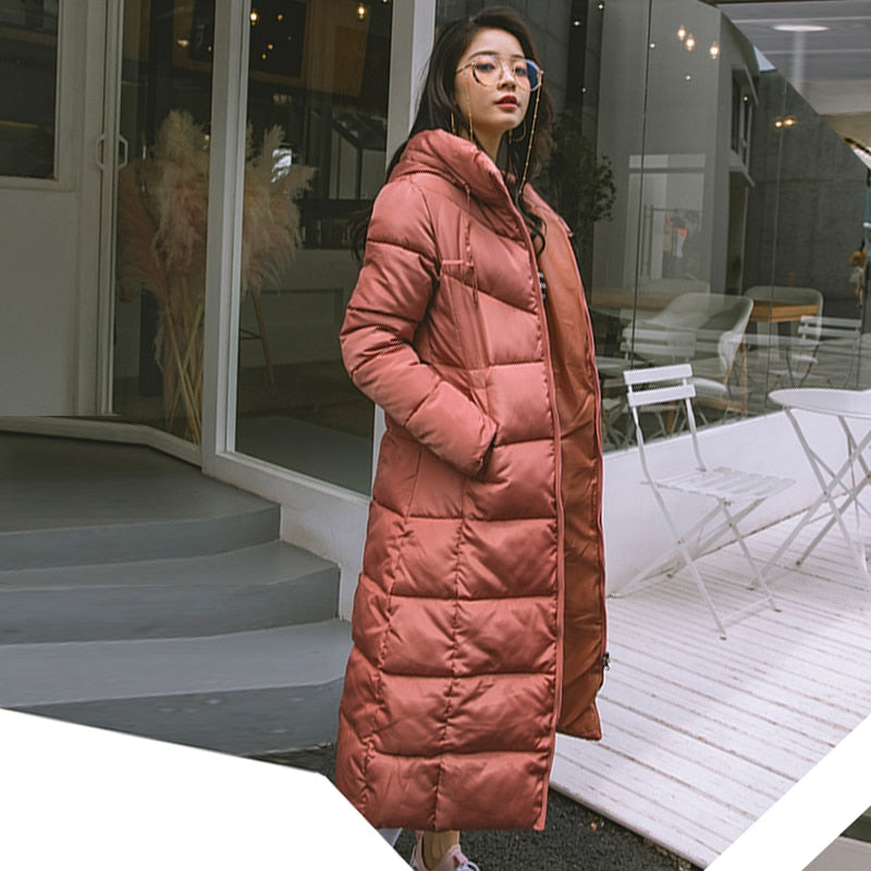 Winter Women Jacket X-long Parkas Hooded Cotton Padded Female Coat