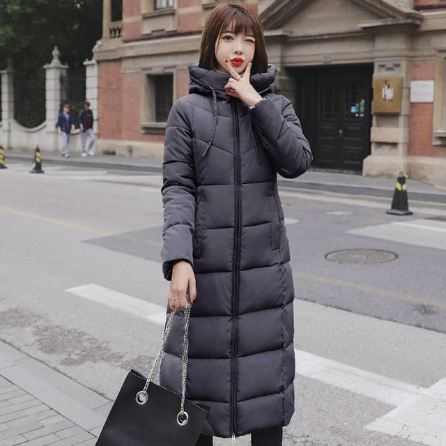 Winter Women Jacket X-long Parkas Hooded Cotton Padded Female Coat