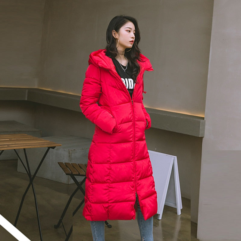 Winter Women Jacket X-long Parkas Hooded Cotton Padded Female Coat