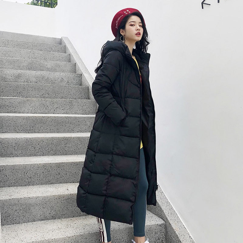 Winter Women Jacket X-long Parkas Hooded Cotton Padded Female Coat