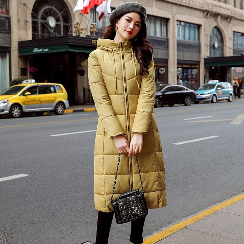 Winter Women Jacket X-long Parkas Hooded Cotton Padded Female Coat