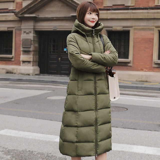 Winter Women Jacket X-long Parkas Hooded Cotton Padded Female Coat