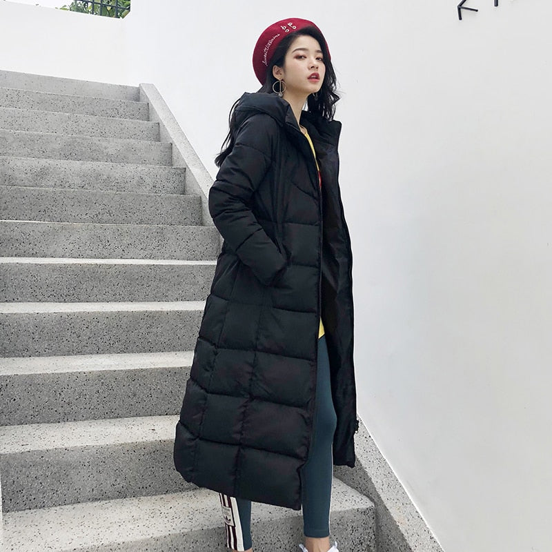 Winter Women Jacket X-long Parkas Hooded Cotton Padded Female Coat