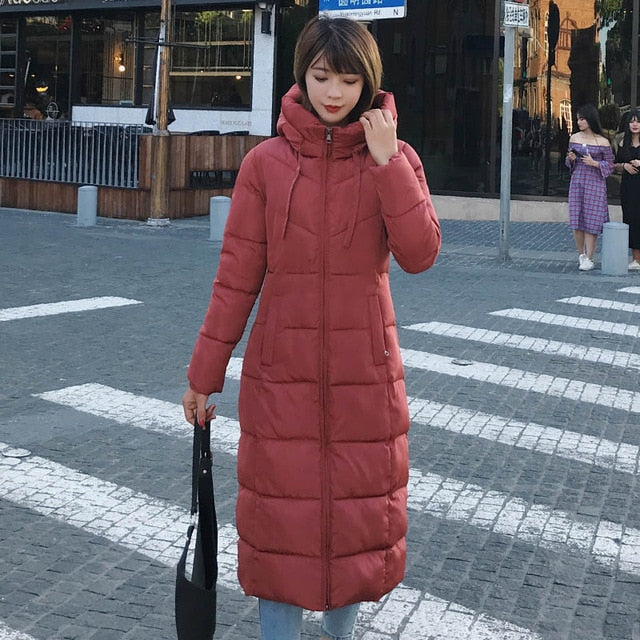 Winter Women Jacket X-long Parkas Hooded Cotton Padded Female Coat