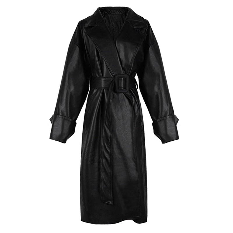 Lautaro Long oversized leather trench coat for women long sleeve