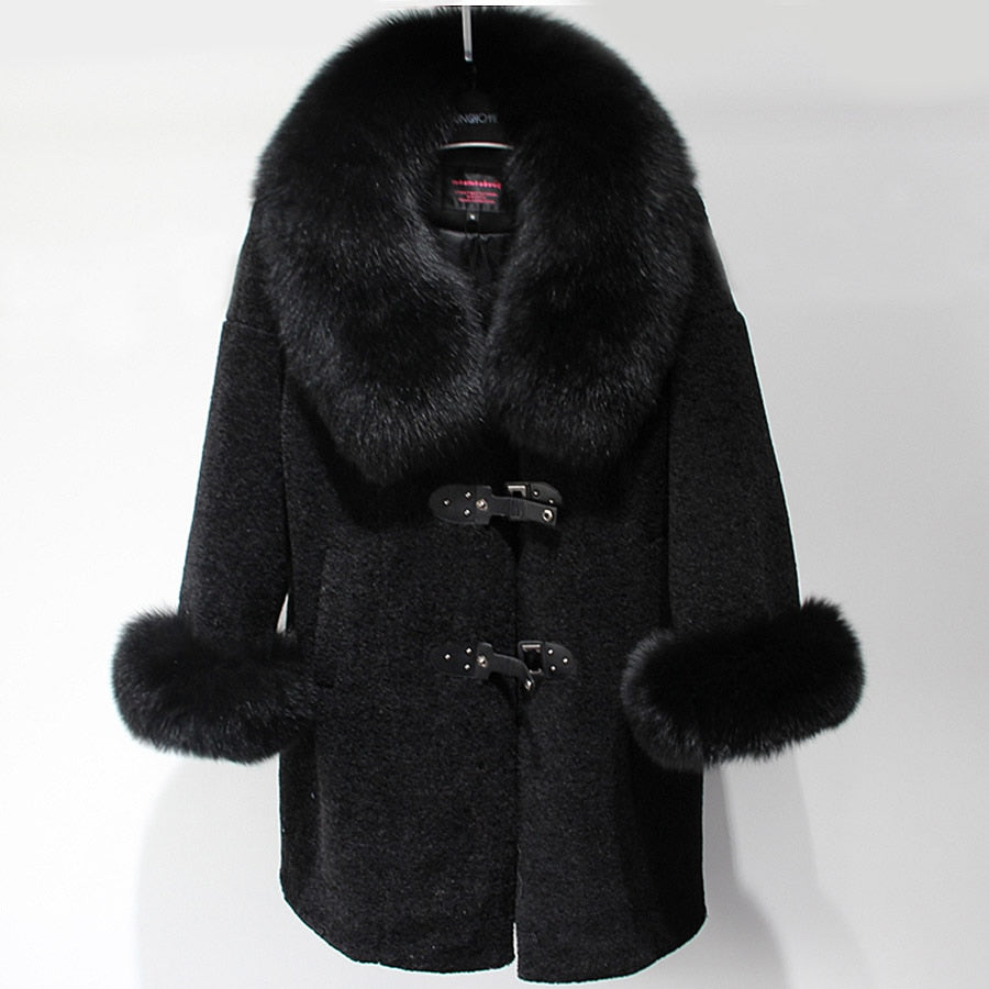 Women's Winter Jackets Natural wool sheepskin Long teddy bear coat real fox fur coat