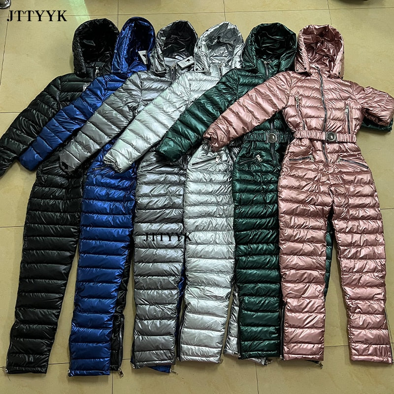 One Piece Ski Suit Women Jackets Winter Hooded Parka Jumpsuit