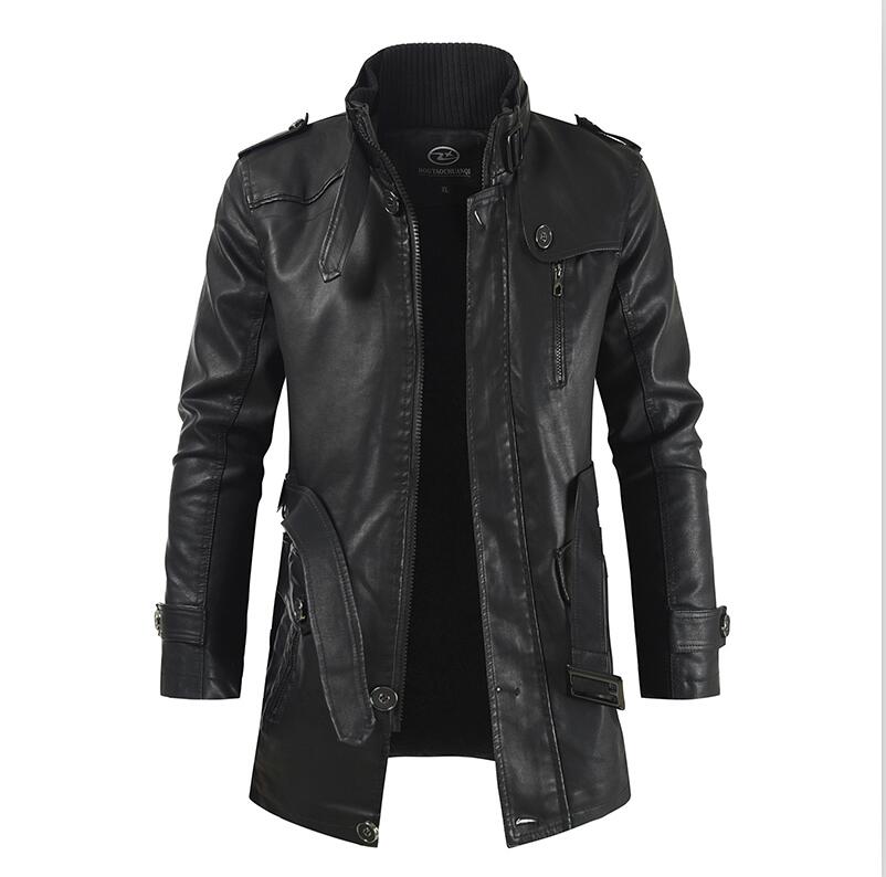 Winter Men's Thick Fleece Leather Jacket Coat Long Outwear Fashion Warm Casual Vintage Clothing for Men Steampunk Biker Jaqueta