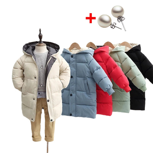 Children's Down Coat Winter Teenage Baby Boys Girls Cotton-padded Parka & Coats Long Jackets Toddler Kids Outerwear