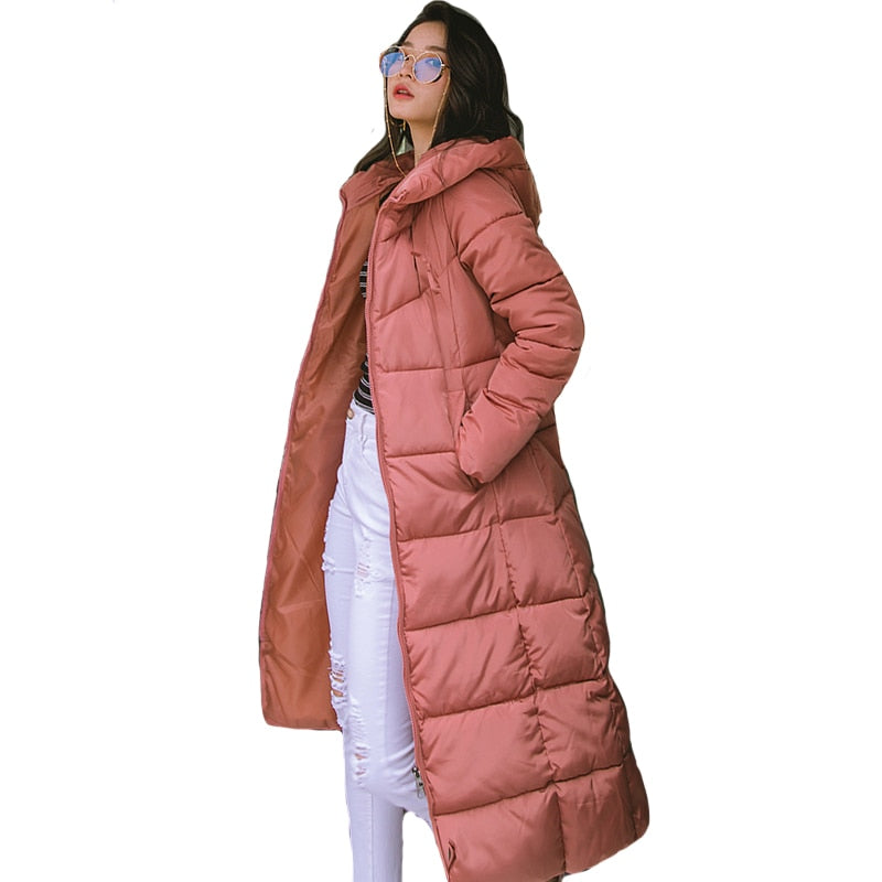 Winter Women Jacket X-long Parkas Hooded Cotton Padded Female Coat