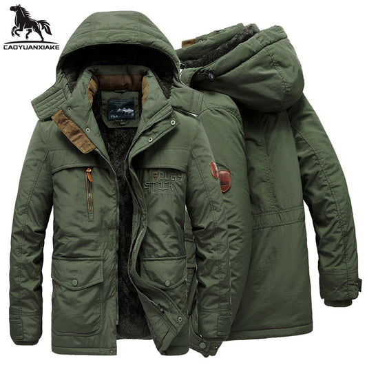 Winter Parka Plus Velvet Men Hooded Windbreaker Casual Jackets Coats Detachable hat L-6XL